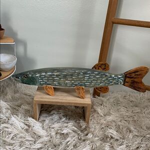 Northern Pike Hand Crafted Folk Art Wood Carving For Display & Decor